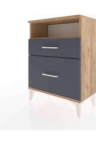 Arges Komodin Tek Raflı 2 Çekmeceli 60x30x80 Çam-antrasit Çam
