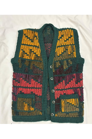 Özgürhandmade Kadın El Örgüsü Yelek Haki Yeşil