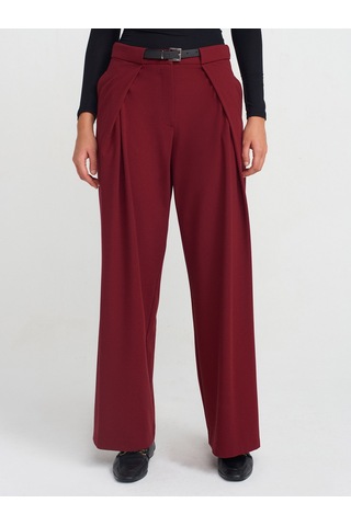 Dilvin 71577 Kemerli Ve Pilili Pantolon Bordo