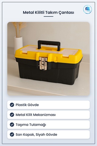 Takım Çantası Plastik Gövdeli Metal Kilitli Kulplu Alet Kutusu Sa