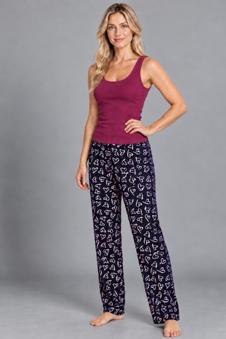 Womanandkids Night Bordo Kadın Çizgili Bluz Desenli Askılı Pijama Takımı