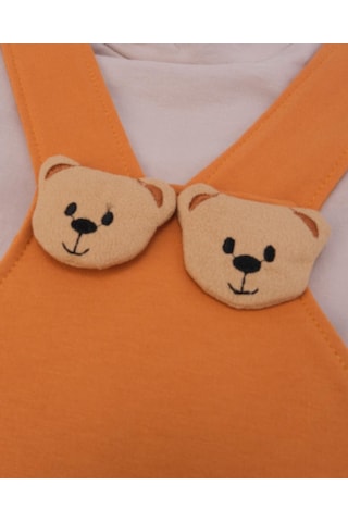 Bebelop Erkek Bebek Ayıcık Kafalı Tulum T-shirt Salopet 2'li Takım 001