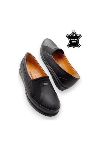 Kadın Hakiki Deri Içi Deri Comfort Tam Ortopedik Anne Ayakkabı Siyah-streçli Siyah