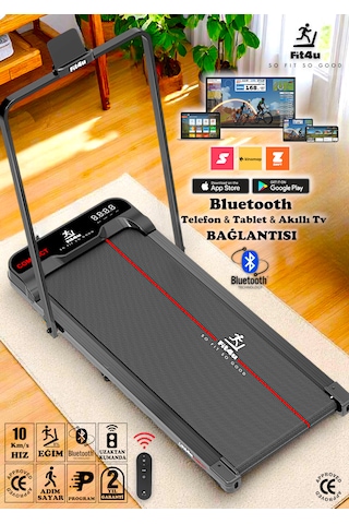 Eğim Ayarlı Tutma Kollu Ce Sertifikalı Kumandalı Adımsayar Program Bluetooth'lu 10km Hız Katlanabilir Koşu Bandı