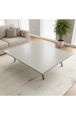 Ratemo Katlanır Metal Ayaklı Yer Sofrası 89x119 Cm Modern Dikdörtgen Çok Amaçlı Masa Beyaz Beyaz