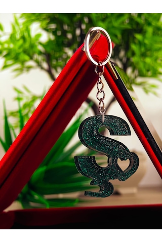 Harfli Anahtarlık Epoksi Kişiye Özel Yapım El Yapımı Harf Anahtarlık Kalp Model Özel Tasarım Hediyelik Ürün Kalp Desenli Simli Anahtarlık Beyaz - Turuncu