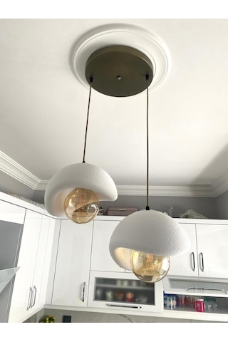 Beton Görünümlü Modern Şık İskandinav Tarz 2 Başlı Avize 25cm Rustik Ampul Hediyeli Nestvibe Eskitme - Gold