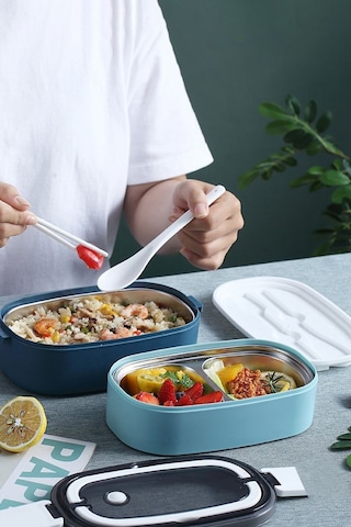 304 Çelik Mavi 1400 Ml Yemek Mama Saklama Kabı Cin605mv Mavi