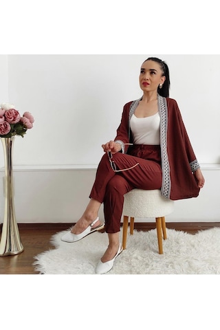 İpli Dar Nakışlı Kimono Takımı Siyah