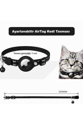 Yacel Ycl Airtag Uyumlu Tutucu Özellikli Kedi Tasması Reflektörlü Ve Zilli Siyah