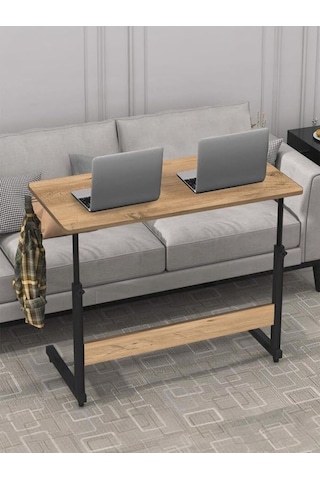 Yükseklik Ayarlı Çalışma Masası - Atlantik Çam Tekerli 100x50 Oval Kenar Çok Renkli