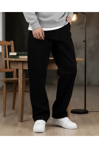 Lyvens Erkek Siyah Baggy Oversize Geniş Paça Jean Kot Pantolon Siyah
