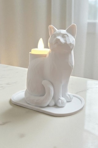 Siyah Kedi Biblo Led Mumluk Dekoratif Şık Ev Ofis Aksesuarı Masa Üstü Hediye