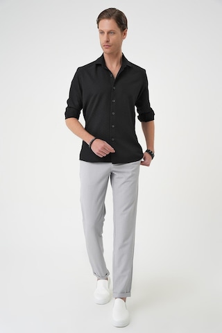 Efor Slim Fit Gofre Kumaş Desenli Kısa Kol Siyah Gömlek G 1592 Siyah