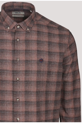 Erkek Gömlek Kiremit Uzun Kol Ekose Kareli Flanel Yün Tuşeli Slim Fit Düğmeli Yaka Shirt Ncs Jeans 7266-kiremit Kiremit