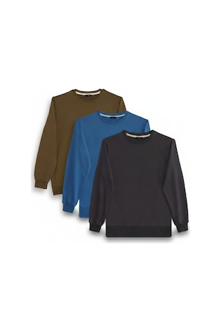 Tudors Erkek 3'lü Füme-mavi-yeşil Relax Fit Rahat Kesim %100 Pamuk 2 İplik Bisiklet Yaka Sweatshirt-46104 Çok Renkli