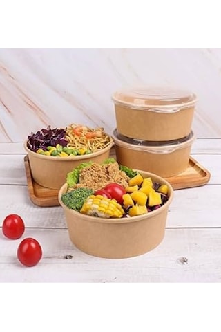 1100 Cc Kapaklı Kraft Salata Kasesi Sızdırmaz, Dayanıklı, Paket Servise Uygun Kullan At Kase 24 Adet
