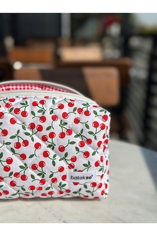 Batekso Mini Kiraz Desenli Makyaj Çantası Büyük Boy