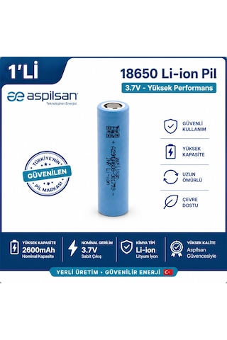 Aspilsan 18650 2600mah 3.7v Li-ion Şarjlı Pil Inr18650a28 Tekli Yerli Üretim Lityum İyon Batarya