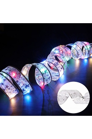 Neevoyu 5m 50 Led Renkli Işıklı Noel Ribbon, Pilli Sürekli Açık, Noel Ağacı Hediyelik Dekorasyon Işığı