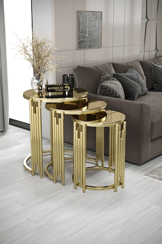 Piyano Set Orta Sehpa Takımı Gold Bronz