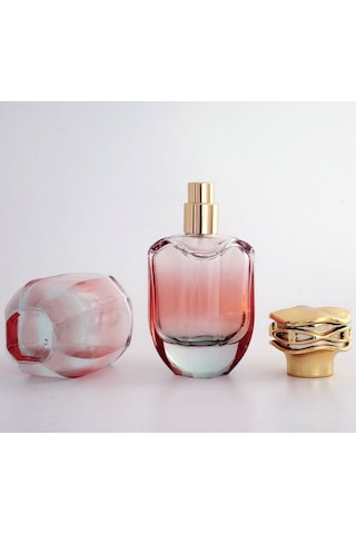15 Adet Boş Cam Parfüm Şişe, 50 Ml, Su Yeşili-kırmızı Degrade Model, Şeffaf,