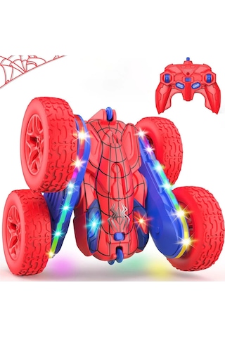 Uzaktan Kumandalı Işıklı Akrobat Araba 360 Derece Takla Atan Duman Püskürten Şarjlı Oyuncak Araba Spiderman