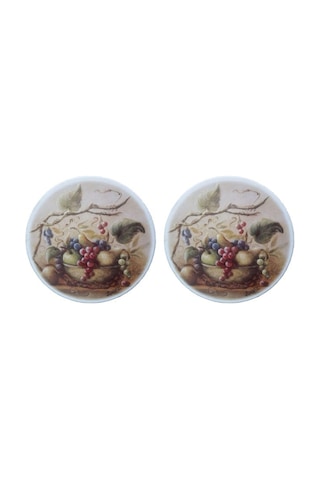 Seramik Bardak Altlığı 2 Li Set Üzüm Desenli 10x10cm Çok Renkli