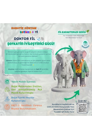 Codlaı Kids Robotik Dünyam 3d Boyama Seti - Çocuklar İçin Eğitici Yaratıcı Oyuncak Boyama Kiti - Doktor Fil