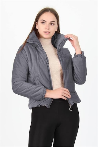 Dip Moda Kadın Yüksek Yaka Cepli Kışlık Kadife Mont Dpnb7154 Gri