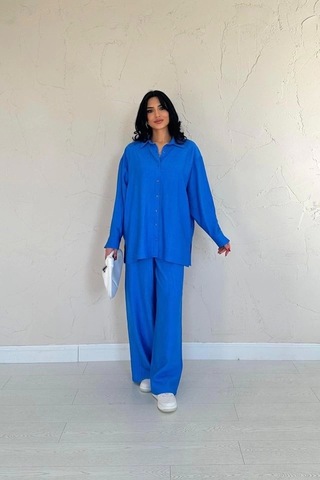 Saks Alice Gömlek Ve Bol Kesim Pantolon Takım Saks