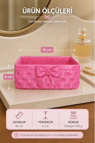 Fiyonk Detaylı Takı Ve Makyaj Organizer Kutusu Modern Masaüstü Düzenleyici Pembe