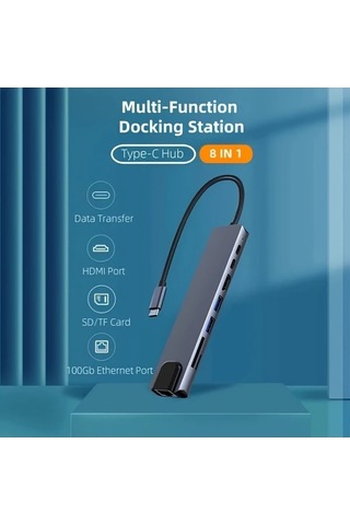 Fastbuy Dream011 Alüminyum Alaşım 8i 1 Arada Usb C Hub, Tip Cden 4k Hd Tv Adaptörü, Rj45 Okuyucu, Hızlı Şarj Cihazı