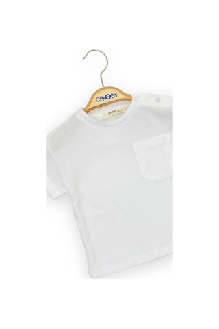 Çikoby Erkek Bebek Yakası Çıt Çıtlı Pamuklu Cep Detaylı Basic Tshirt-11669-ekru Ekru