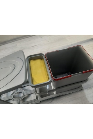 Çelik Ayna Teleskopik Raylı Dolap İçi Çöp Kovası+poşetlik 16+1 Litre Gri