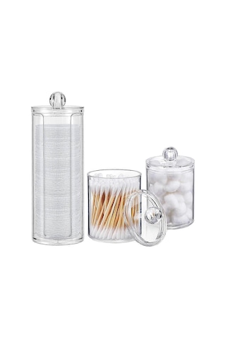 Parçalı Pamuk Ped Saklama Kutusu, Pamuklu Çubuk Kutusu, Şeffaf Akrilik Masaüstü Saklama Kutusu Seti, Oturma Odası, Yatak Odası, Banyo Tuvalet Masası Dekorasyonu İçin Uygundur Diğer