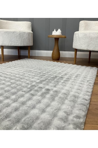 Saraz Halı Puffy Bubble Tavşan Tüyü Kaymaz Makinede Yıkanabilir Salon Koridor Mutfak Halı Gri