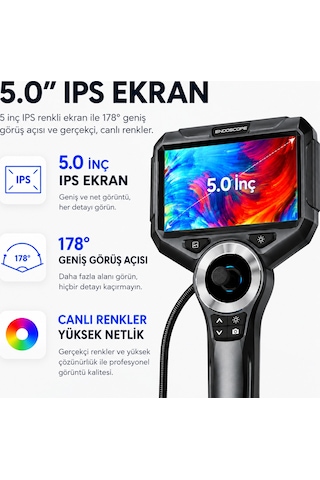 Uninet Oynar Başlıklı Joystickli Ekranlı Kayıt Yapabilen 1mt Kablolu Endoskop Yılan Kamera