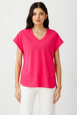 On Fashion V Yaka Kısa Kol Bluz Pembe