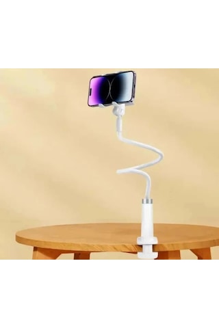 Etashop 360 Esnek Telefon Tutucu Kelepçeli Masa Yatak Başlığı Standı 4" 7.1" Uyumlu Beyaz Beyaz