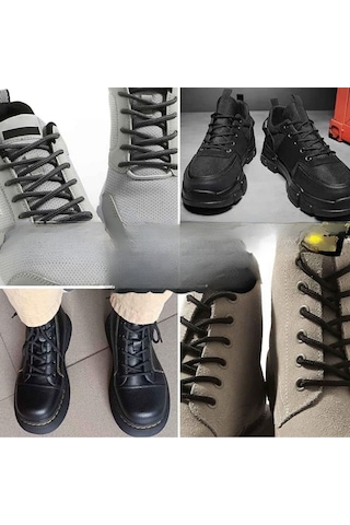 200 Cm Siyah Fitilli Yuvarlak Bot Bağcığı,1 Çift Siyah