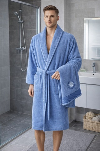 Yazlık Havlulu Bornoz 2li Set Lacivert