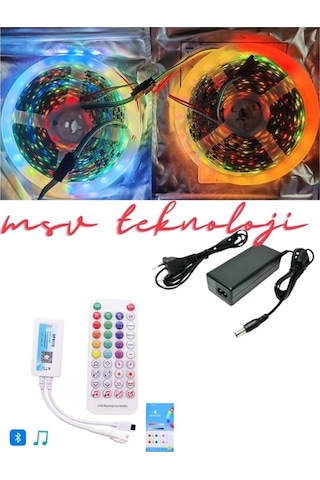 12v 10 Metre Silikonlu Amimasyonlu 5050 Smd Pixel Şerit Led Sp611e Kumandalı 5a Adaptörlü Ip65 Set