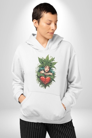 Kalp Parmak Kız Yeşillik Mutluluk Kadın Erkek Beyaz Kapüşonlu Sweatshirt Hoodie Beyaz