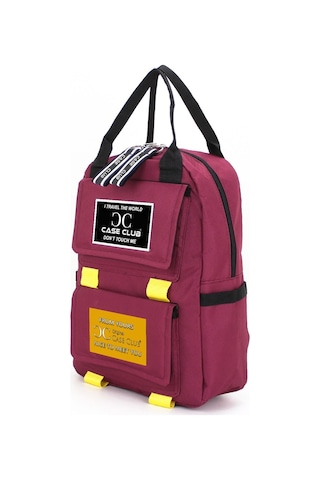 Case Club Okul Sırt Çantası Unisex Su Geçirmez Kumaş Yandan Cepli Bordo