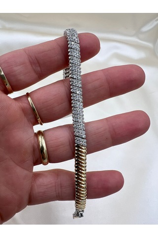 Çelik Balıksırtı Taşlı Bileklik Altın - Gümüş