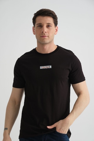 Shooter Sportwear Shooter Erkek T-shirt Minimal Baskılı Pamuklu Kumaş Standart Kalıp Siyah