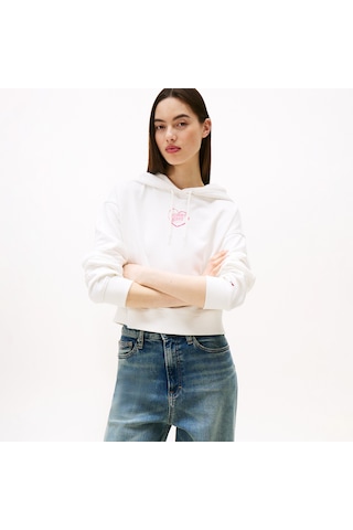 Tommy Hilfiger Tommy Jeans Crop Heart Slim Kadın Beyaz Sweatshirt Dw0dw21408 BEYAZ