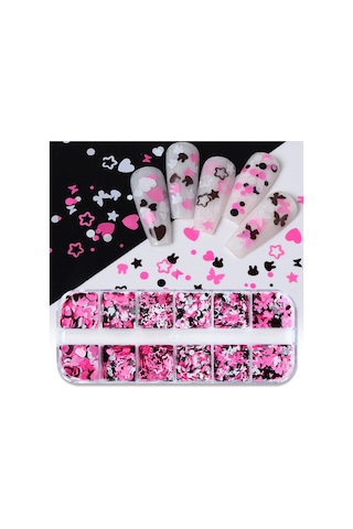 Pembe Beyaz Tırnak Süsleme Folyo Pulları Karışık Dizayn Kelebek Kalp Tavşan Nail Art