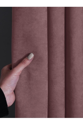 Kadife Dokulu Pileli Ada Fon Perde, 200 X 270 Cm, Açık Pembe Çok Renkli